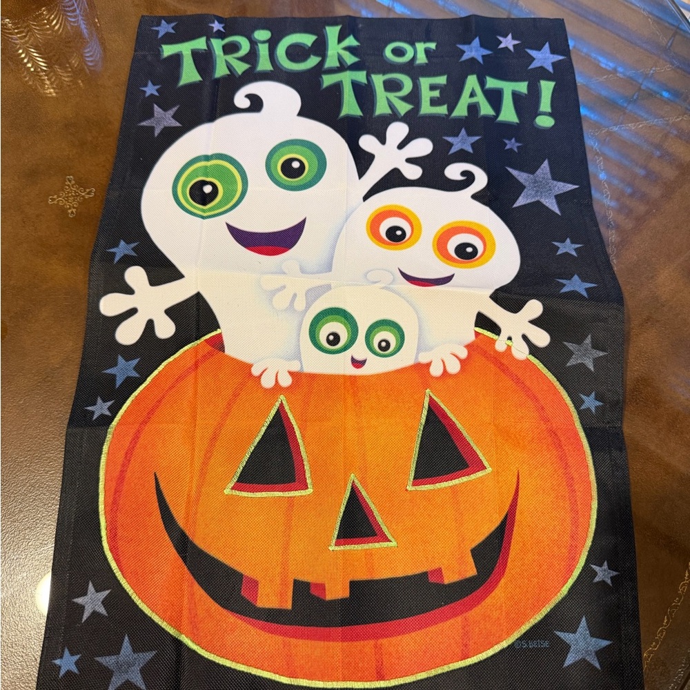 Halloween Ghost and Pumpkin Trick or Treat Garden Flag